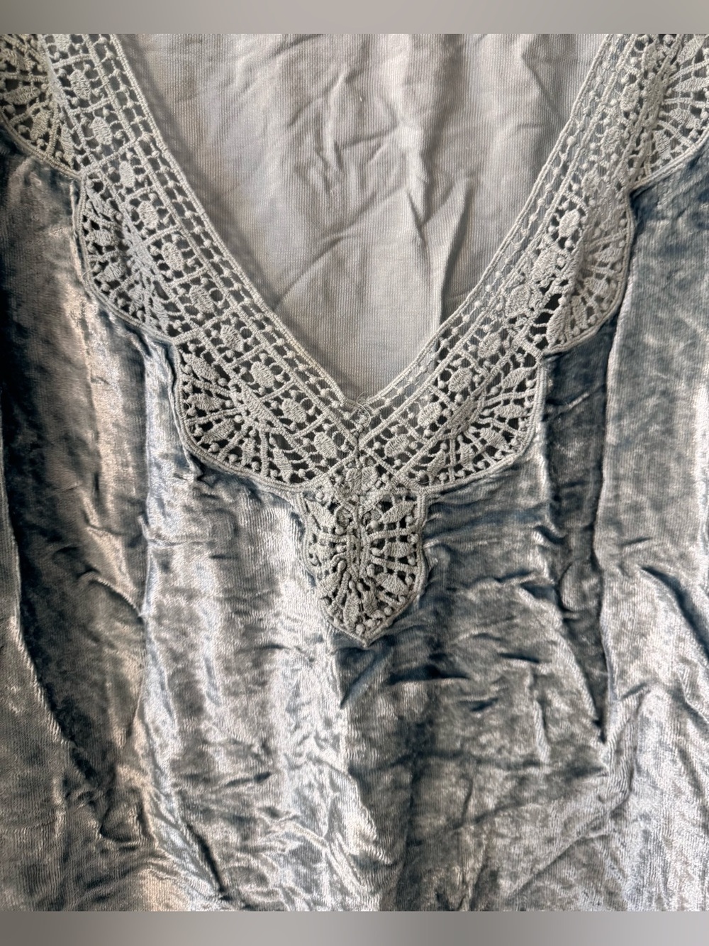 #z186 Soft Surroundings Iris Crushed Velvet Kaftan Poncho Tunic Top Crochet Lace - Picture 3 of 7
